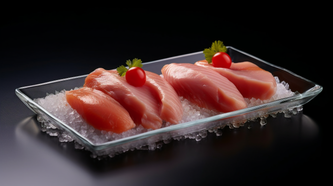 健康生活鸡肉片与新鲜番茄摄影图片