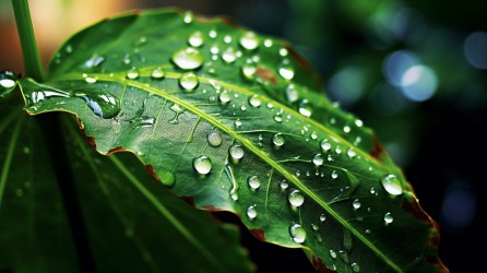 雨点洒在马拉纳奥艺术风格的树叶上摄影图