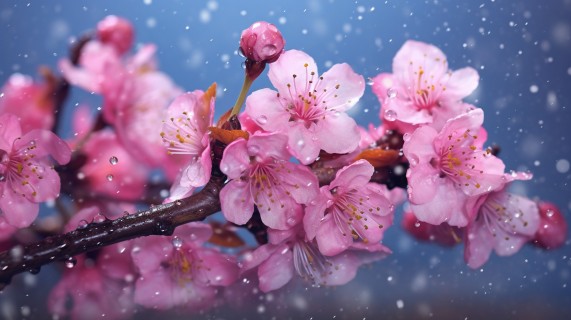 柔和焦点下的水中悬浮美丽粉色樱花摄影图
