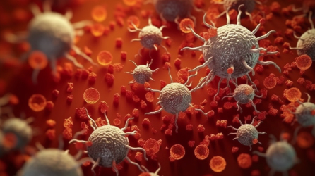 微观细胞与病毒入侵过程的艺术图片
