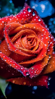 盛开的玫瑰花瓣上晶莹剔透的露珠摄影图