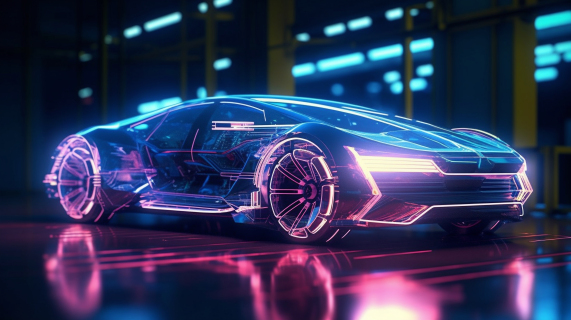 发出紫光的未来科幻电动车摄影图片