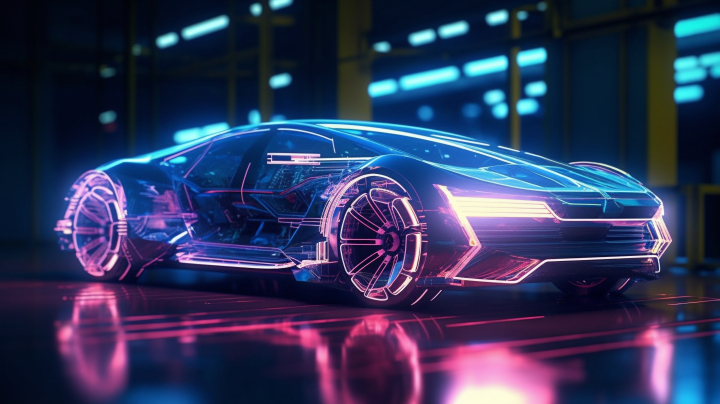 发出紫光的未来科幻电动车摄影版权图片下载