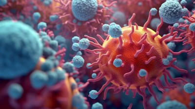微观细胞病毒与细胞壁的三维渲染摄影图片