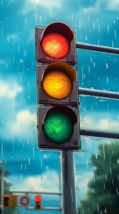 雨中的交通信号灯摄影图片