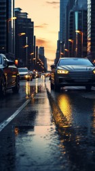 雨后城市道路上的车流摄影图