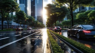 车辆行驶街景摄影图