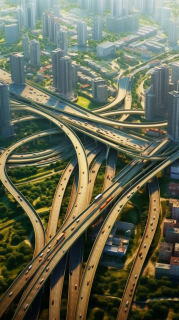 绿化率高的城市汽车道路摄影图