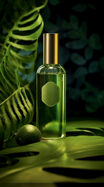 绿色背景中的香水简约风摄影图