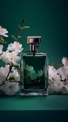 墨绿色香水与樱花的摄影图片