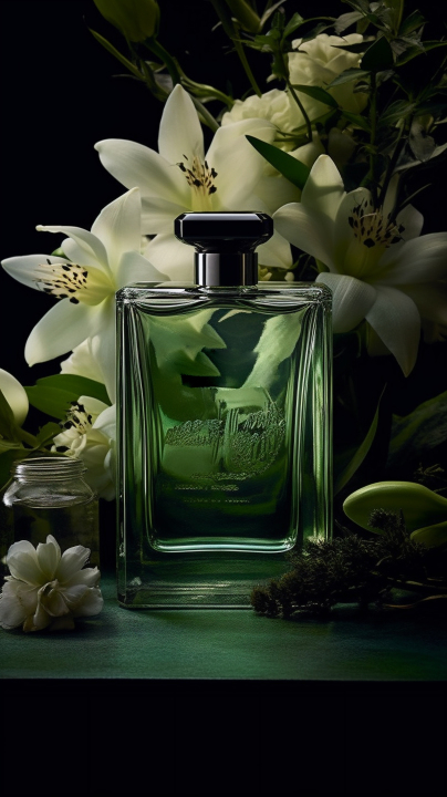 幽静梦幻的绿黑色香水白色花朵摄影图版权图片下载