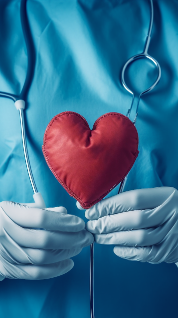 手拿红色爱心的护士摄影图片