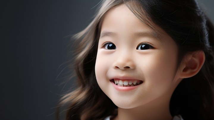 亚洲8岁女孩侧面微笑摄影图版权图片下载