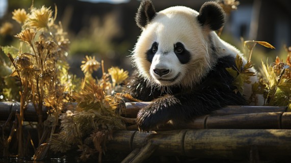 熊猫在原始森林中的摄影图片