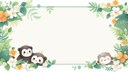可爱小猴子绿植鲜花摄影图