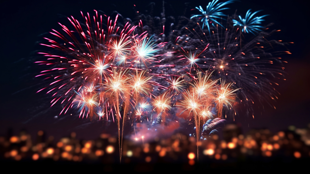 黑夜中色彩斑斓的烟花摄影版权图片下载