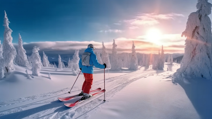 冬日滑雪美景摄影图版权图片下载