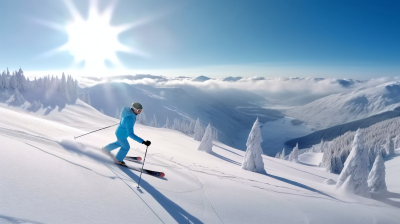 细腻雪上滑雪独行者摄影图