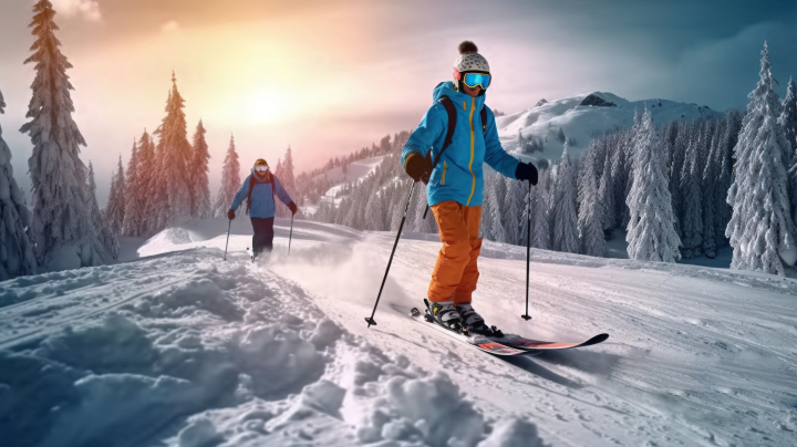冬日滑雪活动摄影图版权图片下载