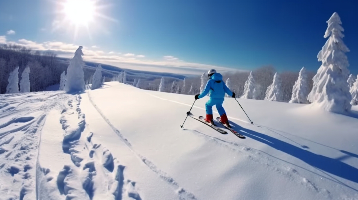 寒冷天气开心的滑雪摄影图版权图片下载