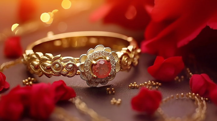 新娘黄金戒指红宝石摄影版权图片下载
