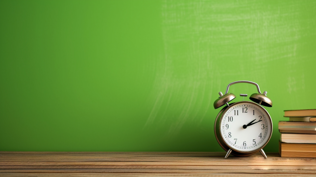 木质时钟静放于绿色墙前的摄影版权图片下载