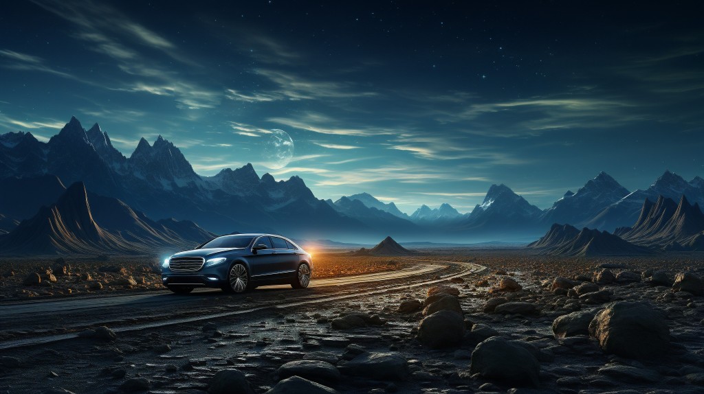 星空下的沙漠公路摄影图片