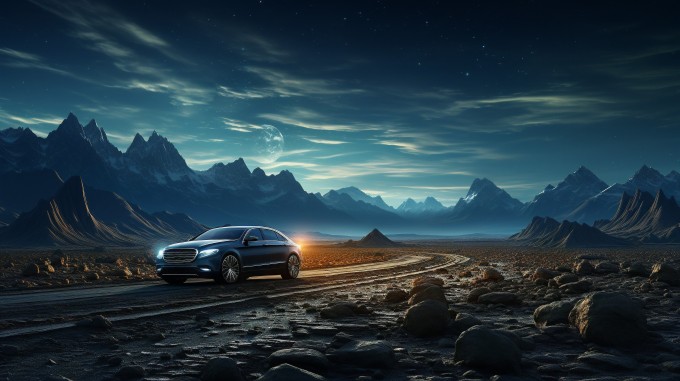 星空下的沙漠公路摄影图片