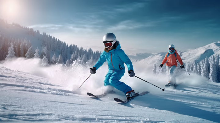 雪天滑雪冬季运动摄影版权图片下载