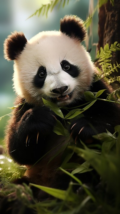 趴在树上的熊猫近景摄影图片