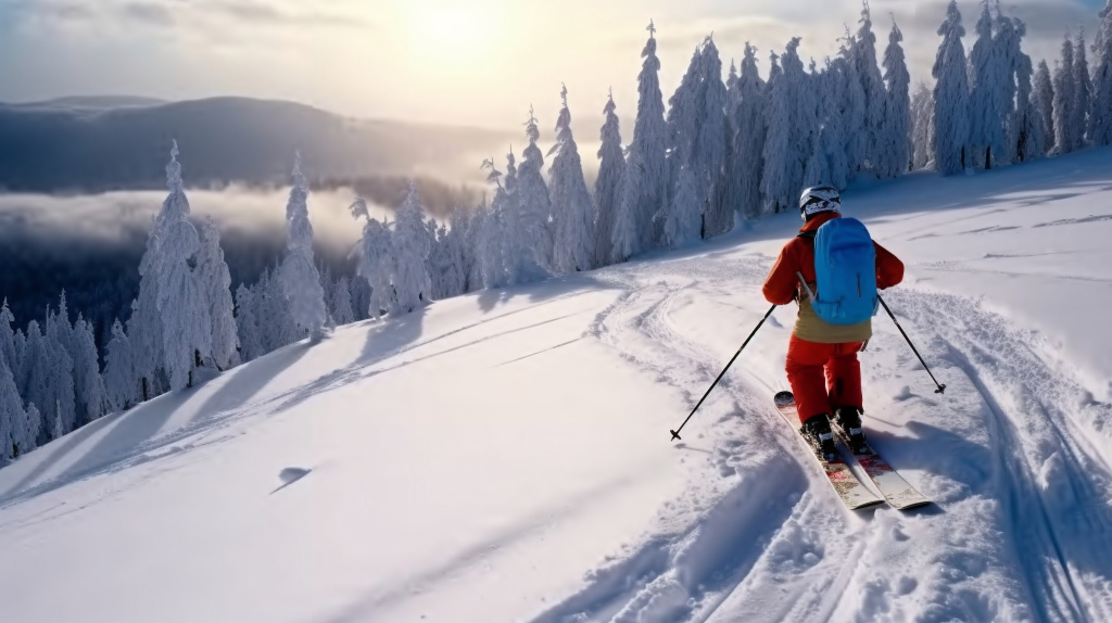 阳光明媚的滑雪日摄影图版权图片下载