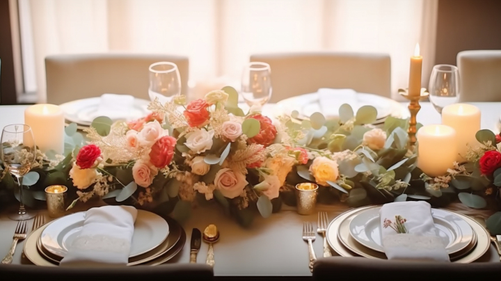 婚礼餐盘自然光下的摄影版权图片下载