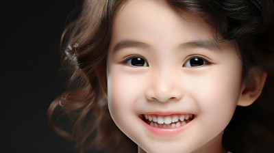儿童口腔健康女孩侧面微笑摄影图