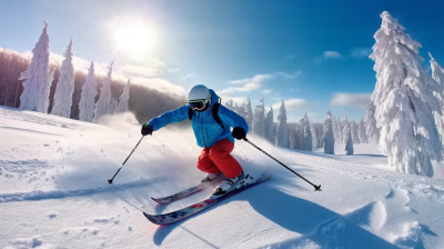 炫酷的滑雪充满乐趣摄影图