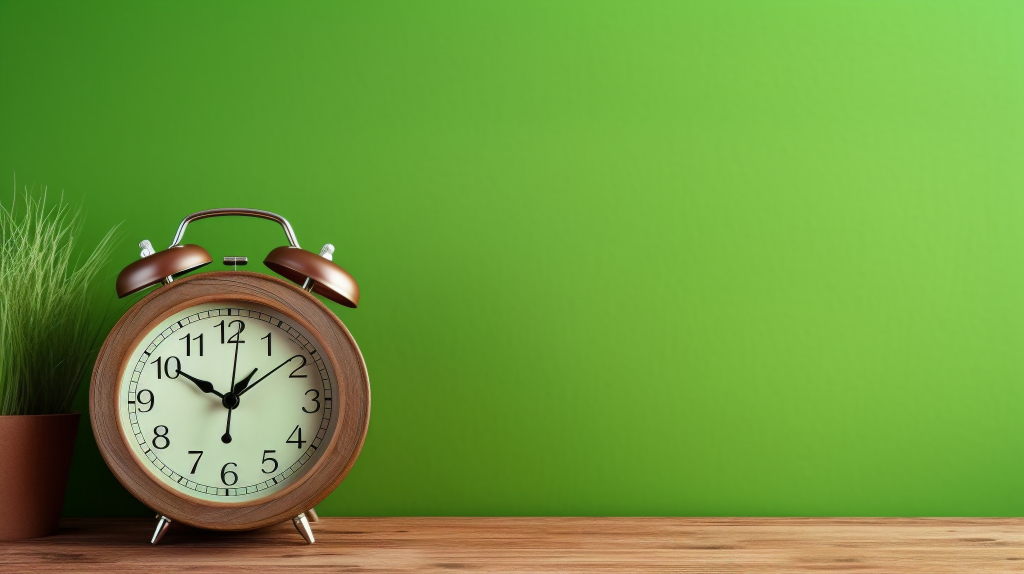 木质桌上放置的木制时钟摄影版权图片下载