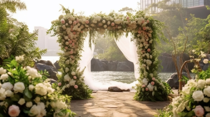 婚礼花园的浪漫瞬间摄影版权图片下载