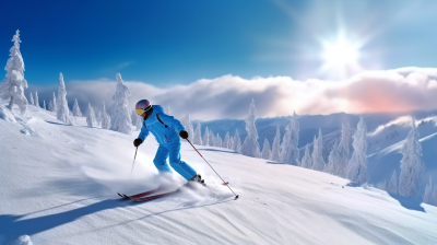 雪天独自滑雪的摄影图片