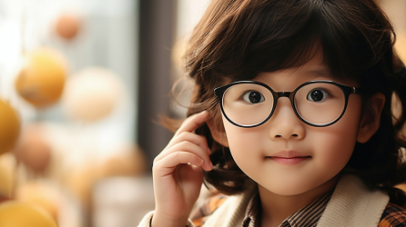 儿童眼部健康检查戴眼镜的女孩摄影图片