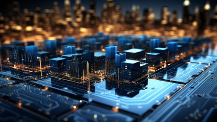 未来城市蓝光3D背景摄影图片