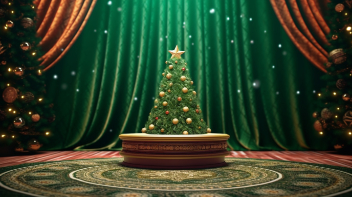 大型绿幕前的圣诞树摄影版权图片下载