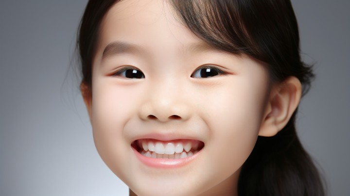 儿童牙科女孩露齿微笑摄影图版权图片下载
