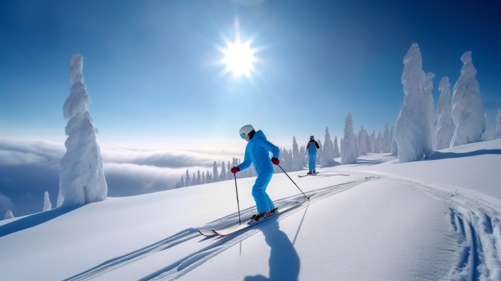 雪天滑雪极限运动摄影图版权图片下载