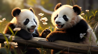 两只熊猫玩耍摄影图片