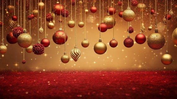 金球挂饰的圣诞背景上摄影图片