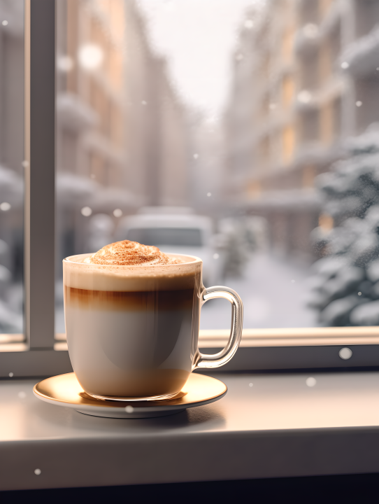 冬日窗间美味热可可特写摄影图版权图片下载