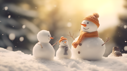 家庭雪人高清雪景摄影图片