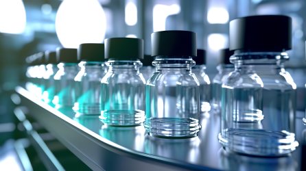 透明液体玻璃药瓶全自动输送线广告摄影图片