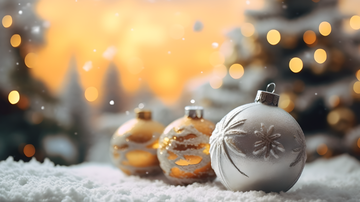 明亮日间拍摄的圣诞树近景装饰背景摄影图版权图片下载
