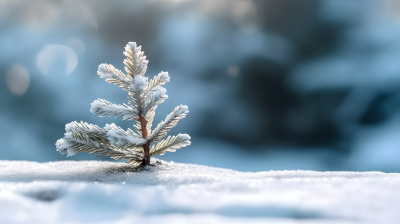 雪地上的圣诞树枝近景摄影图片