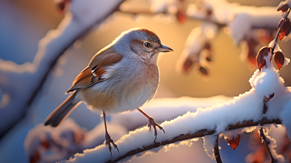 冬日白雪枝上的鸟摄影图片